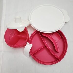 TUPPERWARE New BABY STAGES FEEDING SET Divided Dish Cup&Plate FUCHSIA KISS Pink